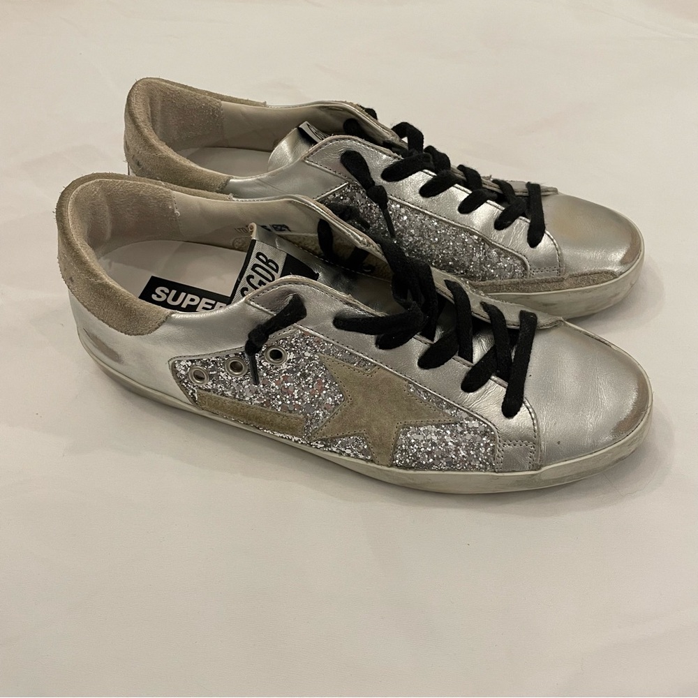 Golden Goose Super Star Sneakers Size 39 Silver and Glitter